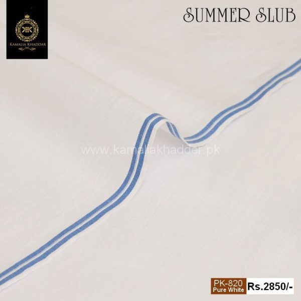 PK-820 Pure White Premium Slub Designer Summer Khaddar Kamalia Khaddar Summer Collection